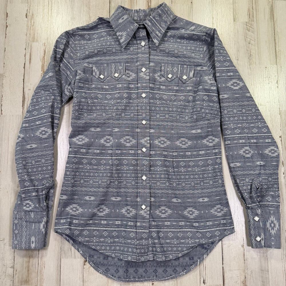 Vintage 90s Rockmount Ranch Wear Womens S USA Denim Blue Snap Button Western